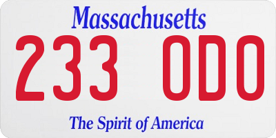 MA license plate 233OD0