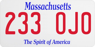 MA license plate 233OJ0