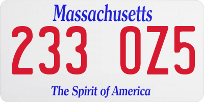 MA license plate 233OZ5