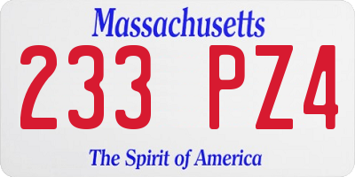 MA license plate 233PZ4