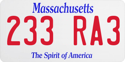 MA license plate 233RA3