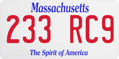 MA license plate 233RC9