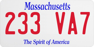 MA license plate 233VA7