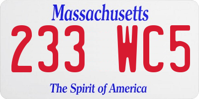 MA license plate 233WC5