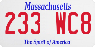 MA license plate 233WC8