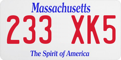 MA license plate 233XK5