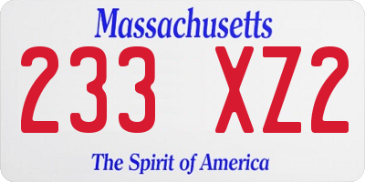 MA license plate 233XZ2
