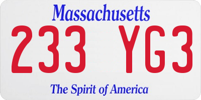 MA license plate 233YG3