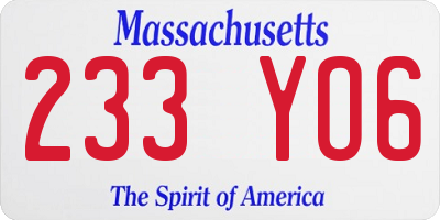 MA license plate 233YO6