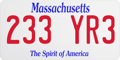 MA license plate 233YR3