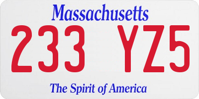 MA license plate 233YZ5