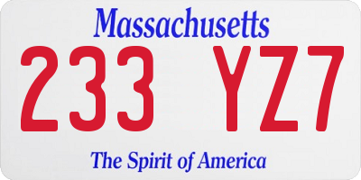 MA license plate 233YZ7