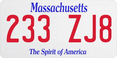 MA license plate 233ZJ8