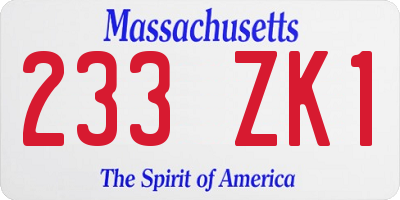 MA license plate 233ZK1