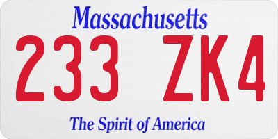 MA license plate 233ZK4