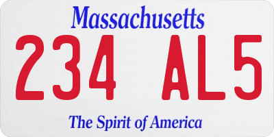MA license plate 234AL5