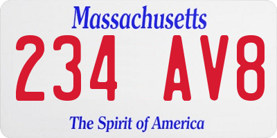 MA license plate 234AV8