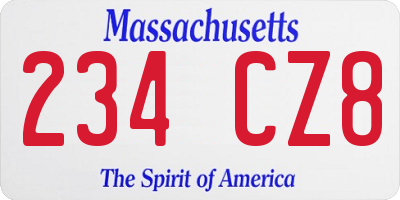 MA license plate 234CZ8