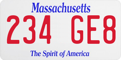 MA license plate 234GE8