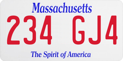 MA license plate 234GJ4