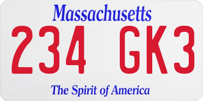MA license plate 234GK3