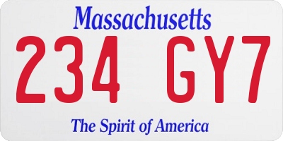 MA license plate 234GY7