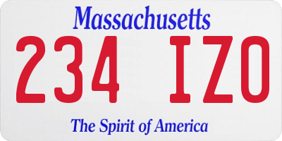 MA license plate 234IZ0