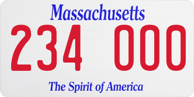 MA license plate 234OO0