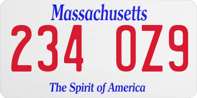 MA license plate 234OZ9