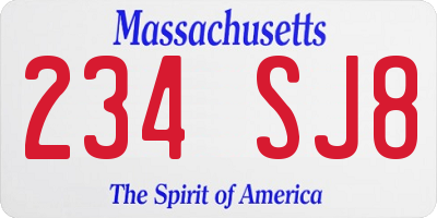 MA license plate 234SJ8