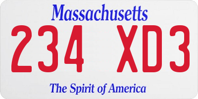 MA license plate 234XD3