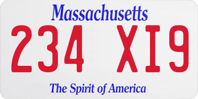 MA license plate 234XI9