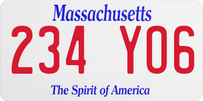 MA license plate 234YO6