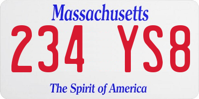 MA license plate 234YS8