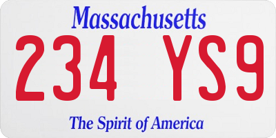 MA license plate 234YS9