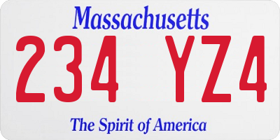 MA license plate 234YZ4