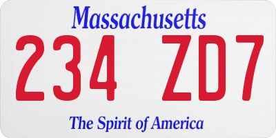 MA license plate 234ZD7