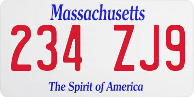 MA license plate 234ZJ9