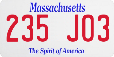MA license plate 235JO3