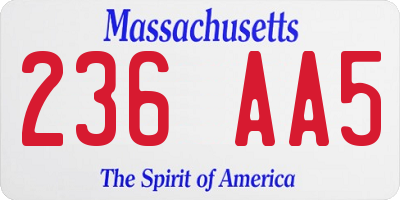 MA license plate 236AA5