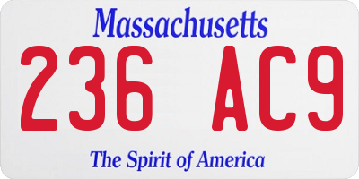 MA license plate 236AC9