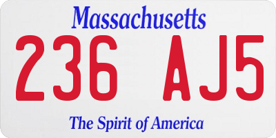 MA license plate 236AJ5