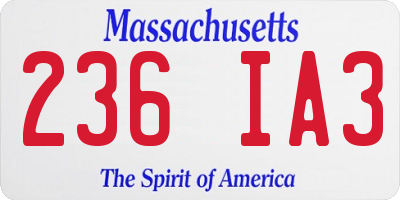 MA license plate 236IA3