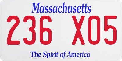MA license plate 236XO5