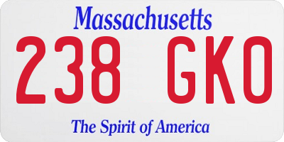 MA license plate 238GK0