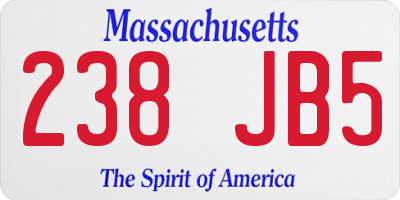 MA license plate 238JB5