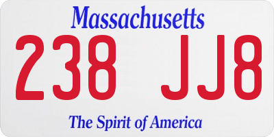 MA license plate 238JJ8