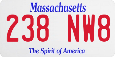 MA license plate 238NW8