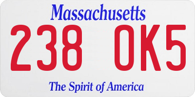 MA license plate 238OK5