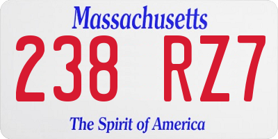 MA license plate 238RZ7